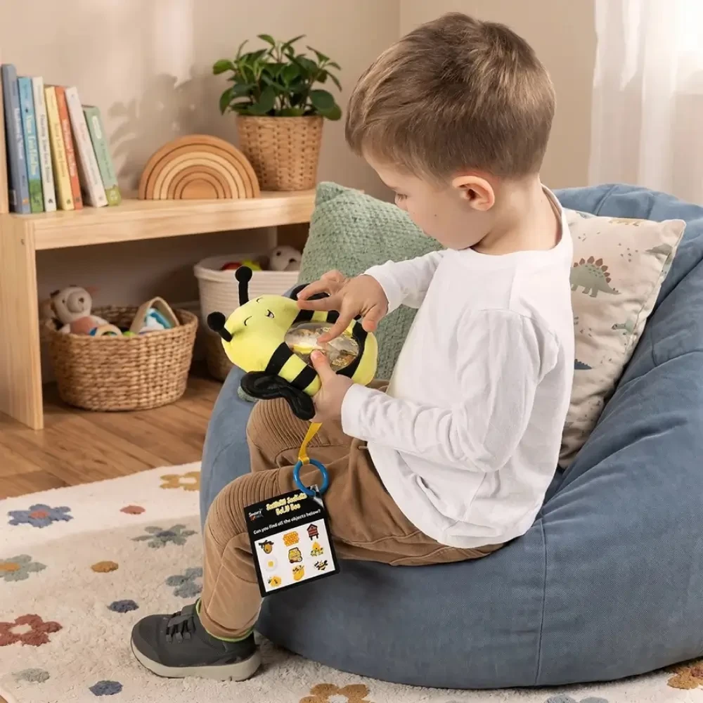 Sensory Seekers I-Spy Bag - Bella Bee has a bead-filled sensory window and seek-and-find activity card for calming, concentration and screen-free sensory play.