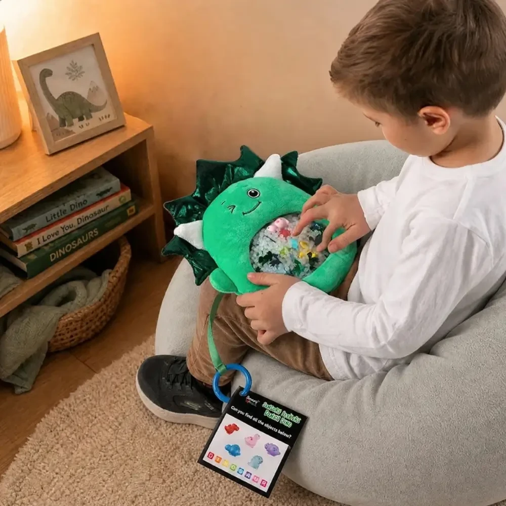 Sensory Seekers I-Spy Bag - Danny Dino has a bead-filled sensory window and seek-and-find activity card for calming, concentration and screen-free sensory play.