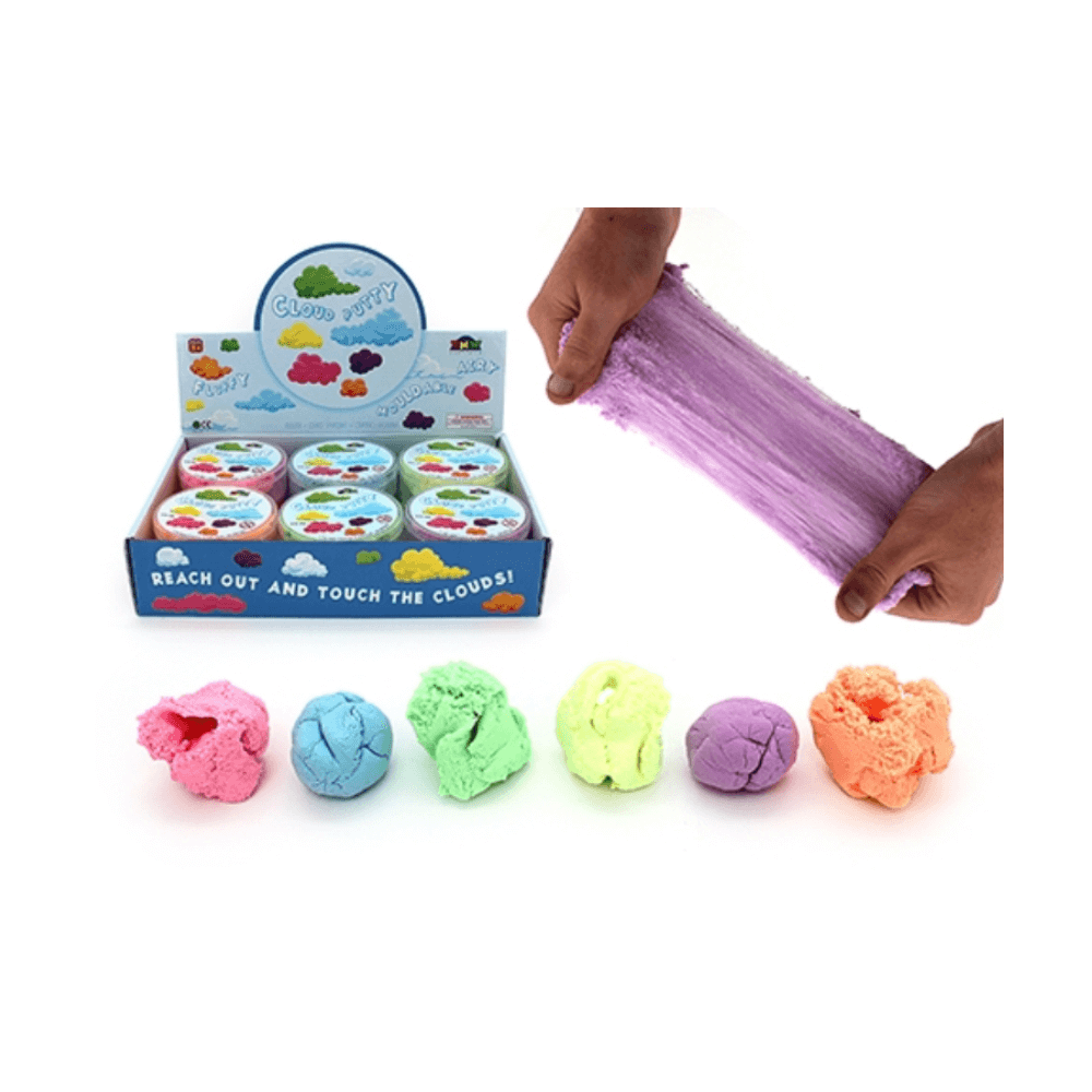 Cloud Putty is airy, fluffy & light, when stretched it has a silken web like texture, when rolled or moulded it feels like a sticky dough.