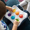 Textures, colours, shapes, & words! Fat Brain - Dimpl Duo is a delight to touch, push & pop. Its compact size is perfect for on-the-go.