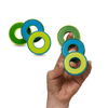 SwingOs are quiet and tactilely interesting. Bright colours, quiet action and mindless "fiddlebility" make SwingOs the perfect fidget toy.
