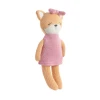 Meet Frankie the Fox, a soft 100% cotton knitted toy with a pink dress, matching bow and embroidered details. Perfect for cuddles, comfort and sensory play.