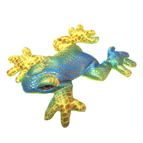 The 28cm green Sparkly Weighted Creature - Medium Frog has a beautiful colourful mottled skin, a bright green silky bottom and weighs approximately 300g.