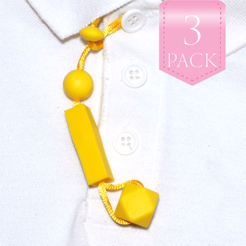 For kids who like to chew on their clothes, fingers, hair….anything really… we have the unique, Chewy Charms - Shirt Saver Button Hole Hex 3 Pack Yellow!