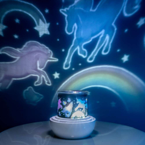 Lil Dreamers Lumi-Go-Round Unicorn Rotating Projector Light includes three different films for a variety of fun projections each day!