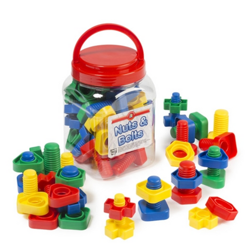 Nuts & Bolts Jar of 32 are made from sturdy plastic and are ideal for children to develop fine motor skills and hand-eye co-ordination.