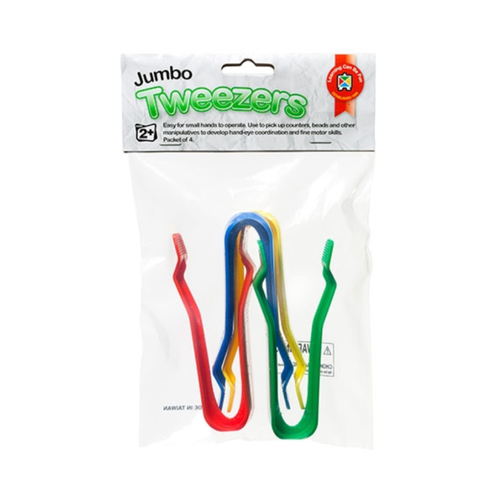 Jumbo Tweezers - Pack of 4 can be used to pick up counters, beads or other manipulatives to develop hand-eye coordination.
