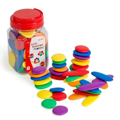 Junior Rainbow Pebbles are an early construction & manipulative set, ideal for developing fine motor skills, hand eye coordination & patience