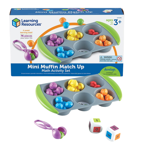 Develop a multitude of math skills with Mini Muffin Match Up! Boost colour recognition, matching, sorting, counting, and early math skills.