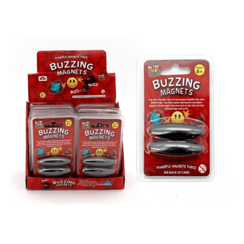 Throw these Buzzing Magnets into the air and listen as they BUZZ! These unique oval shaped magnets will have you entertained for hours.