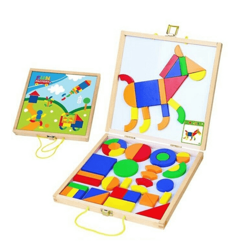 Learn about shapes, colours and patterns, with Build A Pic - Magnetic Shapes. Also great for problem solving skills and fine motor skills. 