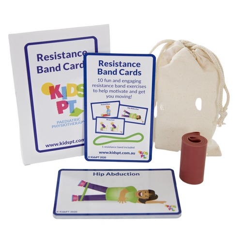 Kids PT - Resistance Band Cards have fun and engaging exercises to help improve children’s strength, balance, coordination & motor planning.