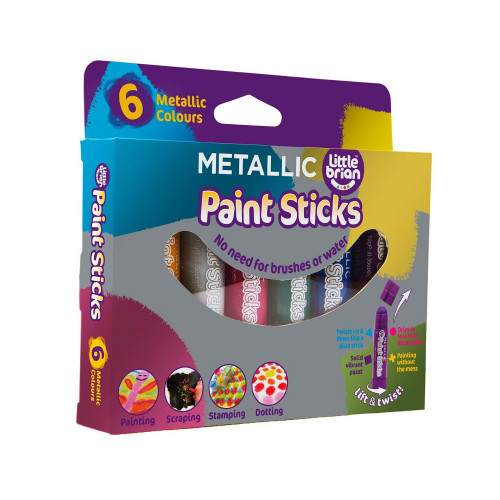 Little Brian Paint Sticks - Metallic 6 Pack are a fun, clean & convenient way of painting. No need for brushes, water or the mess that comes with painting!