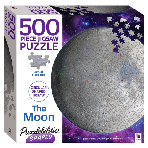 One piece for man, 500 pieces for mankind! Take a walk on the near side of the moon with this 500-piece Moon Shaped Puzzle.