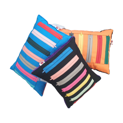 A gorgeous, hand made Fidget Zip Pillow will keep fidgety fingers busy wherever you are! They are super squishy, with a soft minky back and lots of zips.
