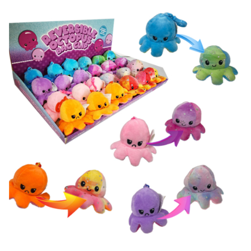 Are you feeling happy or grumpy? Give your Reversible Mood Octopus Bag Clip a flip to express your emotions.
