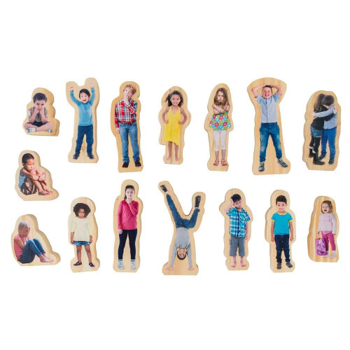 How Am I Feeling Today - Wooden People are printed with a photo of a child displaying a range of emotions from crying to happiness.