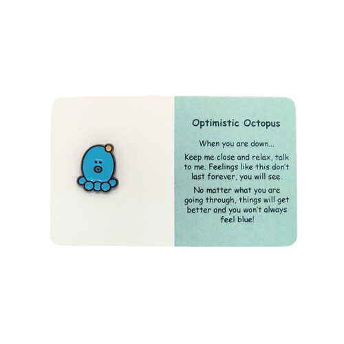 Each Little Joys Pin - Optimistic Octopus has been created by Amelie who is hoping to make a positive difference to people with mental health challenges.