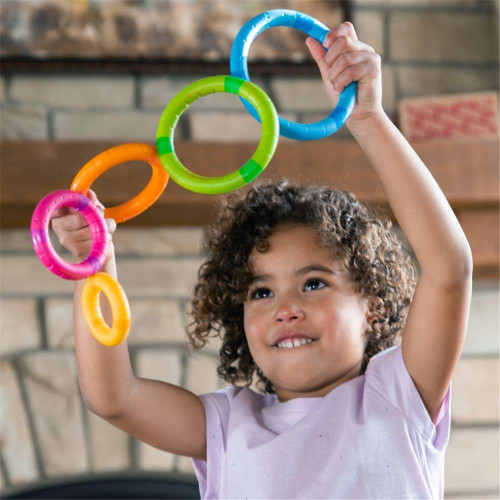 Fat Brain - Tinker Rings are magnets, arranged no matter which sides are facing up, they'll always connect and stack perfectly!