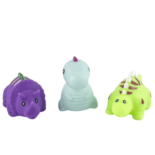 Make bath time even more fun with the Bath Time Dinosaur Set! This exciting set includes two playful bath squirters and one light-up dino that is sure to capture your child's imagination.