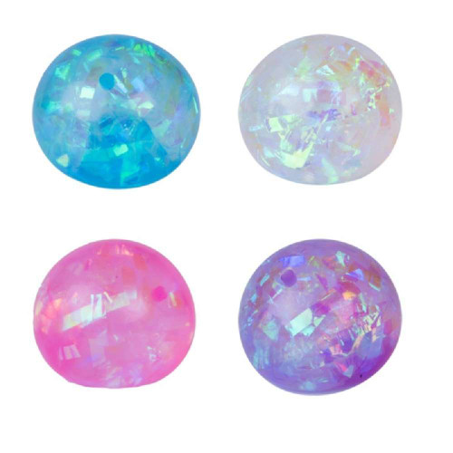 Squishy Smoosho's Crystal Ball that fits perfectly in the palm of your hand, squeeze to reveal shiny iridescent ribbons inside that look like crystals.