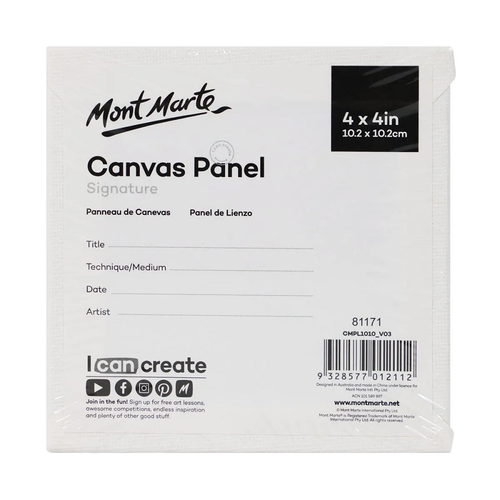 Mont Marte - Canvas Panels 5 Pack 10.2 x 10.2cm provide a sturdy non-flexible surface & are great for painting outdoors as they are compact & easily transported