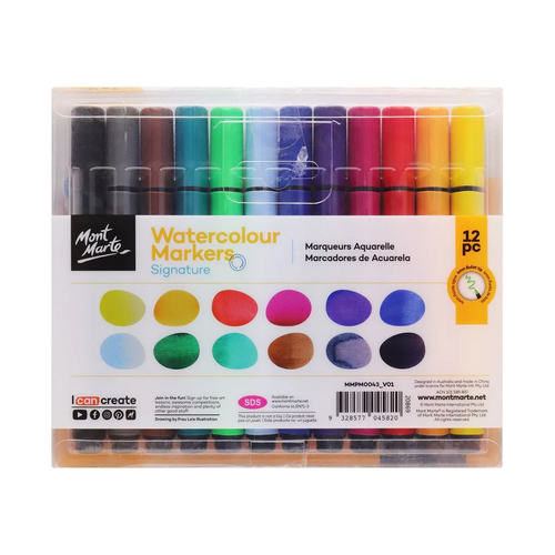 Add water & watch them flow! Mont Marte - Watercolour Markers Tri Grip 12 Pack can be used for regular drawings or mixed with water to create a range of effects