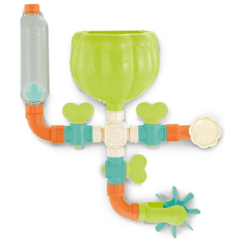 Hours of fun to be had with this Bath Time Waterfall! Connect the pipes and watch the water flow through the flower fountain, or spin the wheel.
