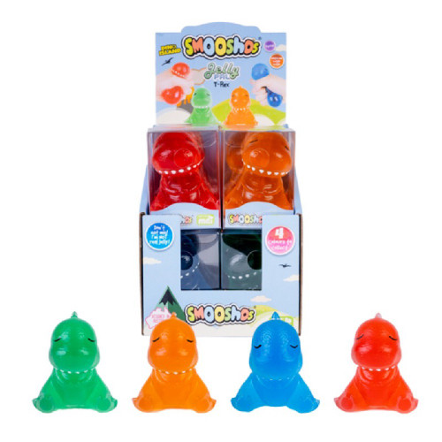Super stretchy, adorable Smoosho's Jelly Pal T-Rex dino with an awesome jelly texture and translucent quality. A fun stress toy for all ages!