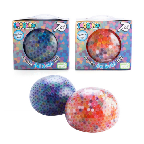 Smoosho's Jumbo Gel Bead Ball is filled with multicoloured gel beads that create a beautiful burst of colour when squeezed, making it an exciting and visually stimulating toy.