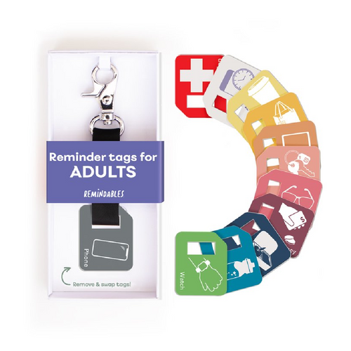 Remindables - Adults Set is the ideal set for teens and adults, reminding them what they may need for the day like keys, phone, bottle, laptop and more.