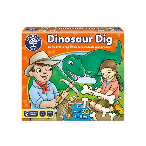 Dig & discover dinosaur bones in this fun prehistoric fossil finding game. Use the fossil finding pick to find dinosaur bones in Orchard Toys - Dinosaur Dig.