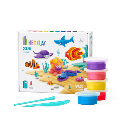 Jumpstart your young artist's new career with the wildly fun Hey Clay - Ocean Creatures set. Includes octopus, shark, eel, discus fish, clownfish, or stingray.