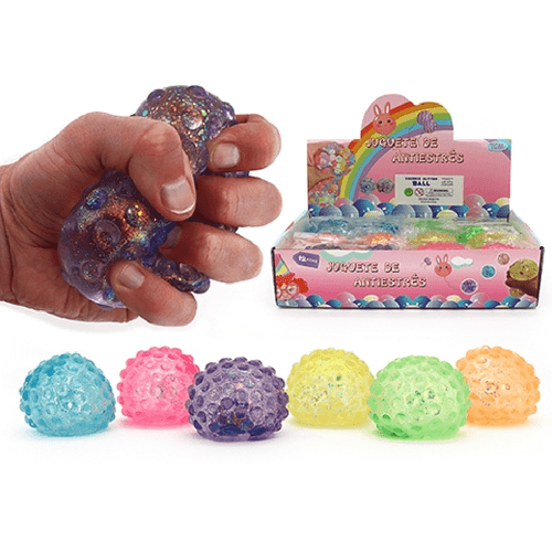 Squeeze Sugar Glitter Ball With Bumps is an engaging sensory toy that offers a delightful tactile experience with its bumpy surface and squishy sugary gel.