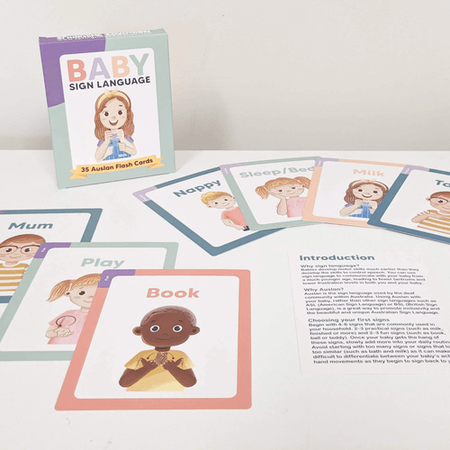 Develop your baby's motor skills and reduce frustration with these Australian Sign Language Auslan Baby Flash Cards specifically tailored for your baby's needs.