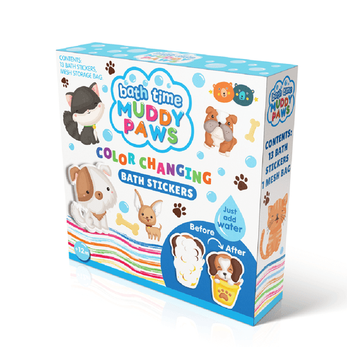 This engaging Colour Changing Bath Book & Stickers - Muddy Paws set brings a new level of fun to bath time as children help their furry friends get clean.