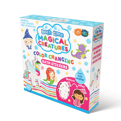 This enchanting Colour Changing Bath Book & Stickers - Magical Creatures set brings a magical twist to bath time as children help reveal hidden creatures in a fog-covered kingdom.