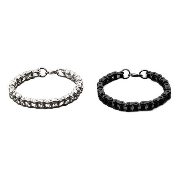 The Bike Chain Bracelet is a unique accessory, fashioned from durable stainless steel, offering a bold statement to your style profile.