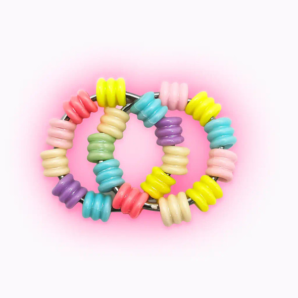 Dinky Things Fidgets - Rolly Ring Double is a mini fidget with cute little rainbow textured beads that are super satisfying to twist and twirl.
