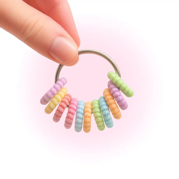 Dinky Things Fidgets - Candy Cane is a stripy fidget with textured round beads that make a sweet tinkling sound for fun sensory input.
