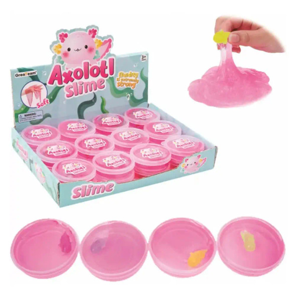 Stretch, squish, and play with this colourful Axolotl Slime! This playful slime comes in pink, and it includes an adorable axolotl jelly friend.
