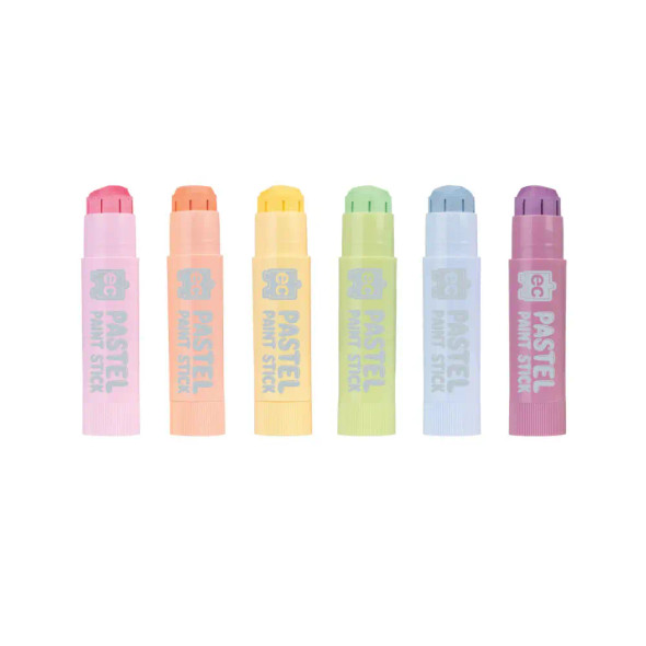 EC Pastel Paint Sticks – Set of 6. Smooth, opaque, mess-free colour in soft pastel shades. Twist-up, fast-drying sticks.