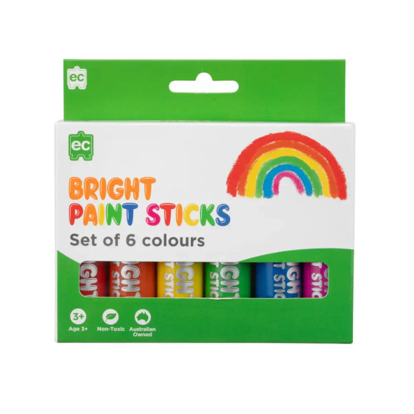 Rainbow joy, zero mess. The EC Paint Sticks Bright Set 6 deliver smooth, opaque colour in a handy twist-up stick - no water, no brushes, no spills.