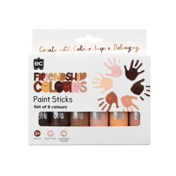 The EC Paint Sticks Friendship Colours Set 6 put six beautifully curated inclusive skin tones in an easy twist-up stick.