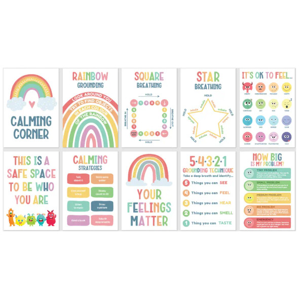The Giggle & Grow Calming Corner Poster Set gives students simple, step-by-step tools to manage big feelings, practise mindfulness and return to learning ready to focus.