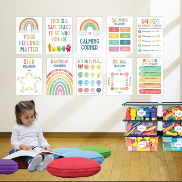 The Giggle & Grow Calming Corner Poster Set gives students simple, step-by-step tools to manage big feelings, practise mindfulness and return to learning ready to focus.