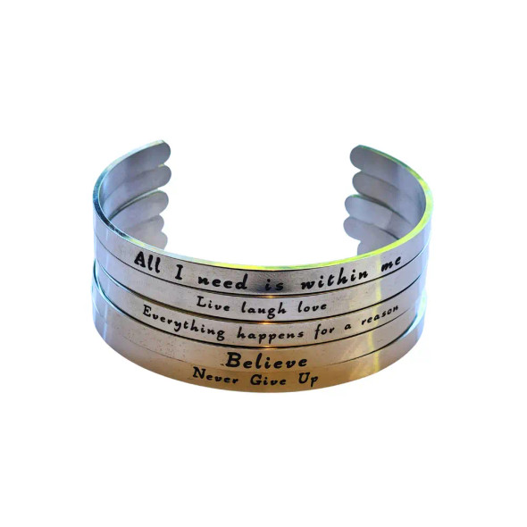 Inspirational Cuff Bangle - adjustable stainless-steel bracelet with engraved quotes - perfect for self-care, gifts and “you’ve got this” moments.