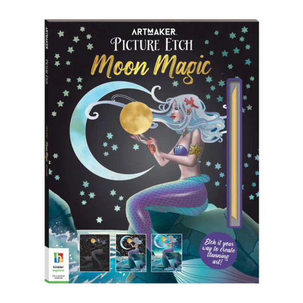 Scratch away the black art on the inside panels to discover brightly coloured patterns and motifs hidden underneath the pages of the Picture Etch - Moon Magic.