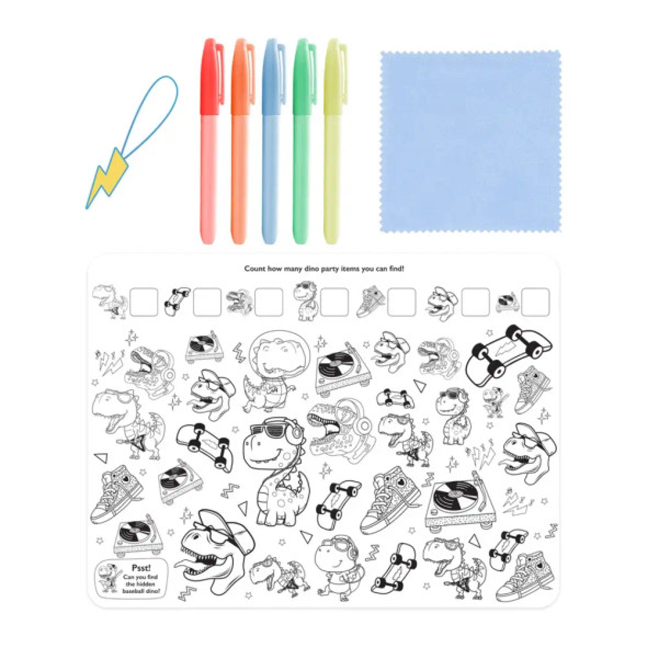 With the Dino Party Silicone Activity Mat Kit, kids can colour, wipe, and colour again - making it a mess-free, reusable activity that keeps the fun going.