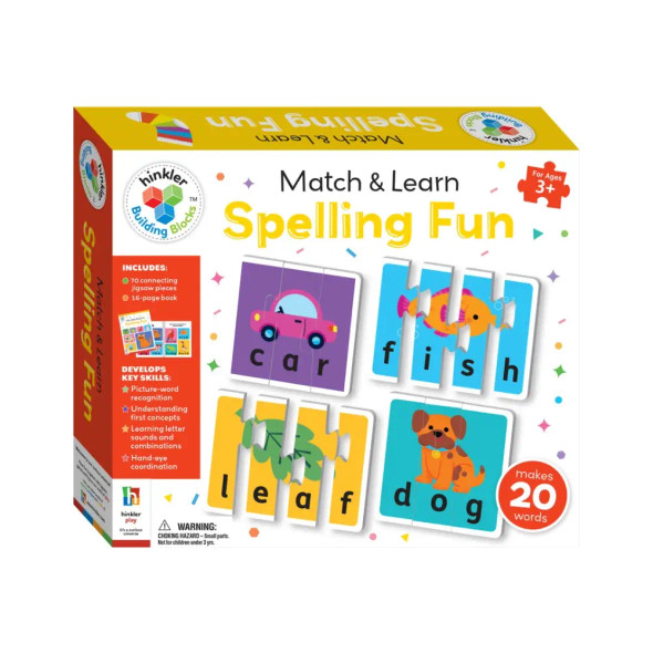 The Building Blocks Match & Learn Spelling Fun set turns learning the alphabet and spelling into an exciting puzzle challenge